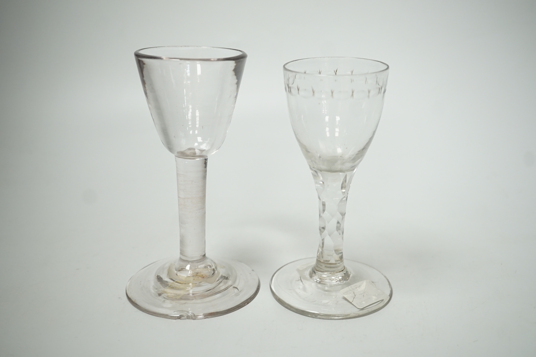 Two George III cordial glasses, tallest 13cm